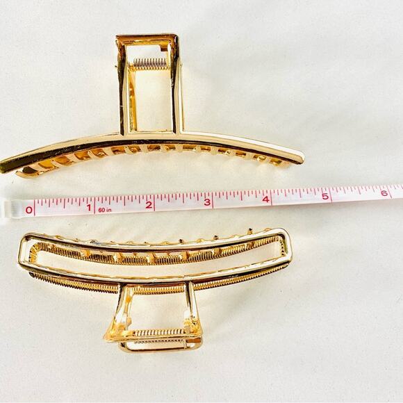 NEW ANTHROPOLOGIE Jumbo XL Rectangular Open Gold Metal Hair Claw Clip Set Duo 2 - Picture 4 of 4